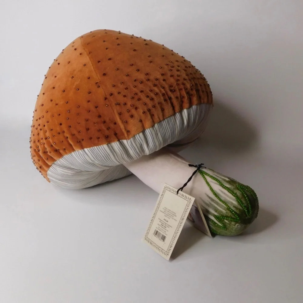 Plush Mushroom Accent Pillow in Brown and Cream